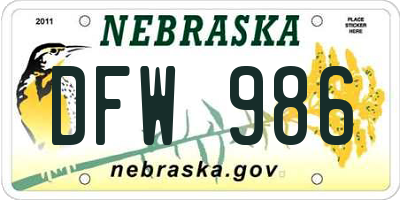 NE license plate DFW986