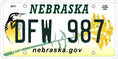 NE license plate DFW987
