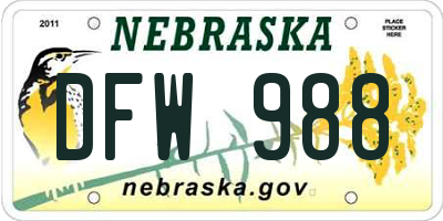 NE license plate DFW988