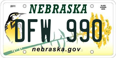 NE license plate DFW990