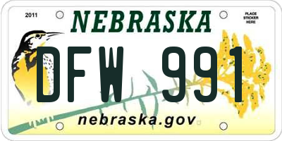 NE license plate DFW991