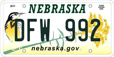 NE license plate DFW992