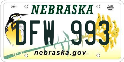 NE license plate DFW993