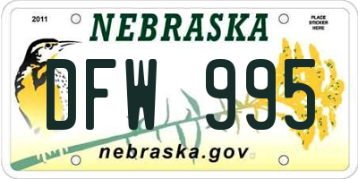 NE license plate DFW995