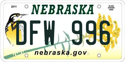 NE license plate DFW996