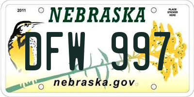 NE license plate DFW997