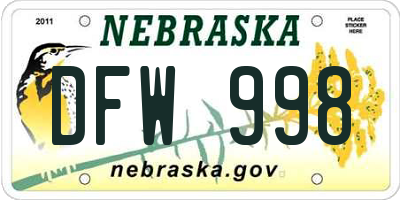 NE license plate DFW998