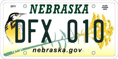 NE license plate DFX010