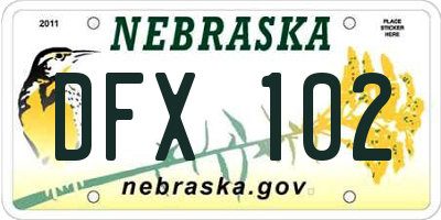 NE license plate DFX102