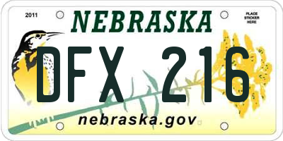 NE license plate DFX216