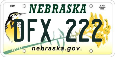 NE license plate DFX222