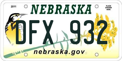 NE license plate DFX932
