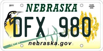 NE license plate DFX980