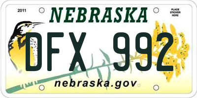 NE license plate DFX992
