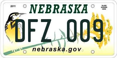 NE license plate DFZ009