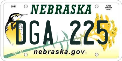NE license plate DGA225