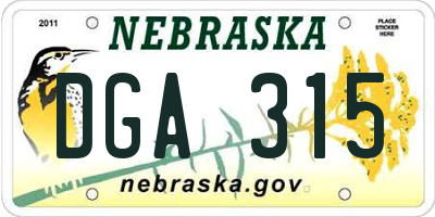 NE license plate DGA315