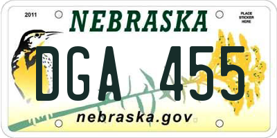 NE license plate DGA455