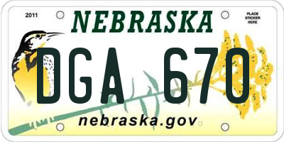 NE license plate DGA670