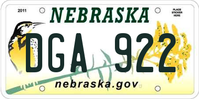 NE license plate DGA922