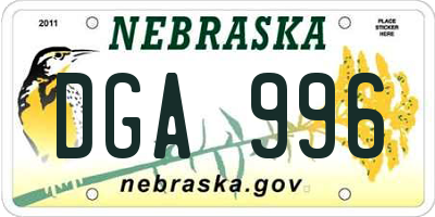 NE license plate DGA996