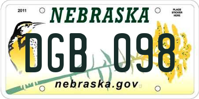 NE license plate DGB098