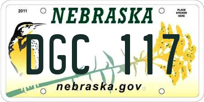 NE license plate DGC117