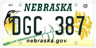 NE license plate DGC387