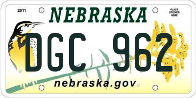NE license plate DGC962