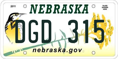 NE license plate DGD315