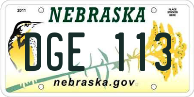 NE license plate DGE113