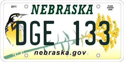 NE license plate DGE133