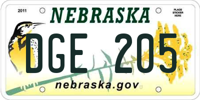 NE license plate DGE205