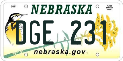 NE license plate DGE231