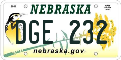 NE license plate DGE232