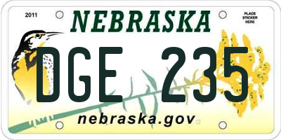 NE license plate DGE235