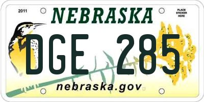NE license plate DGE285