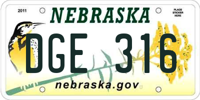 NE license plate DGE316