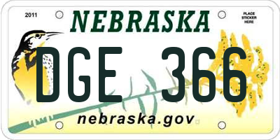 NE license plate DGE366