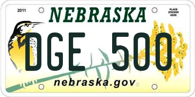 NE license plate DGE500