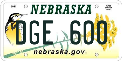 NE license plate DGE600
