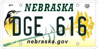NE license plate DGE616