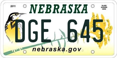 NE license plate DGE645