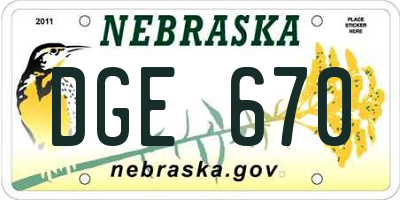 NE license plate DGE670
