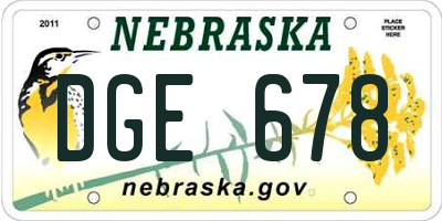 NE license plate DGE678