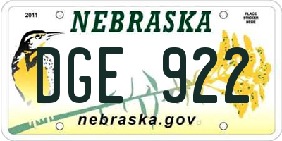 NE license plate DGE922