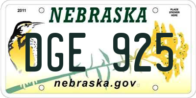 NE license plate DGE925