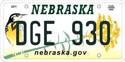 NE license plate DGE930