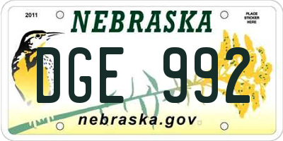 NE license plate DGE992