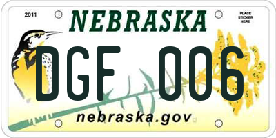 NE license plate DGF006